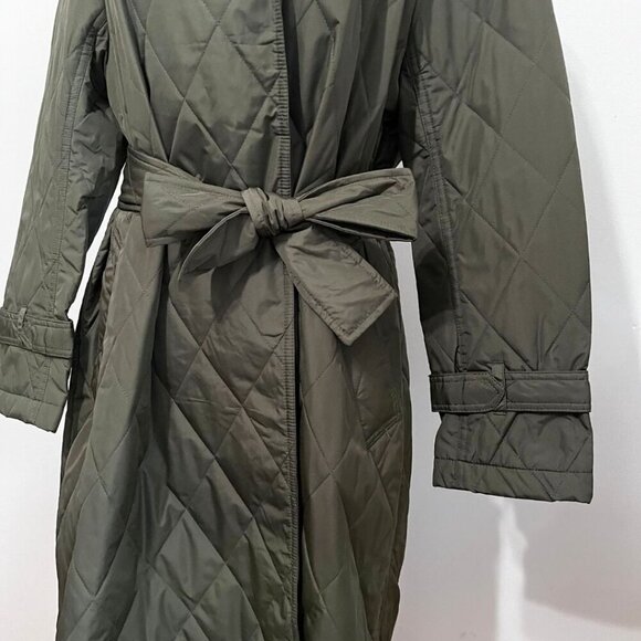 NWT REBECCA MINKOFF OLIVE GREEN QUILTED BELTED TRENCH COAT RM-551 - L - Picture 5 of 13